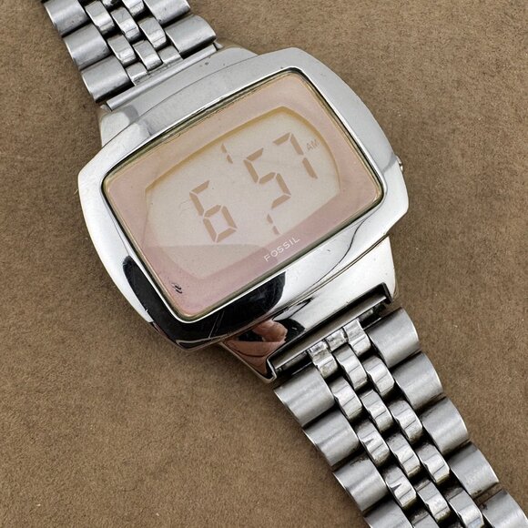 Vintage Fossil 2002 Stainless Steel Baby Blue Mineral Crystal - Picture 3 of 7